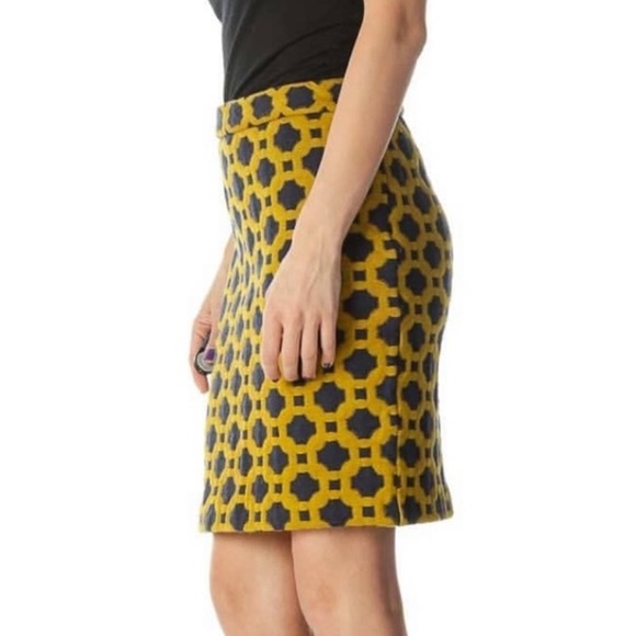 Anthropologie Charlie & Robin Blue & Gold Tile Print Knit Skirt Size 4 - Picture 3 of 13